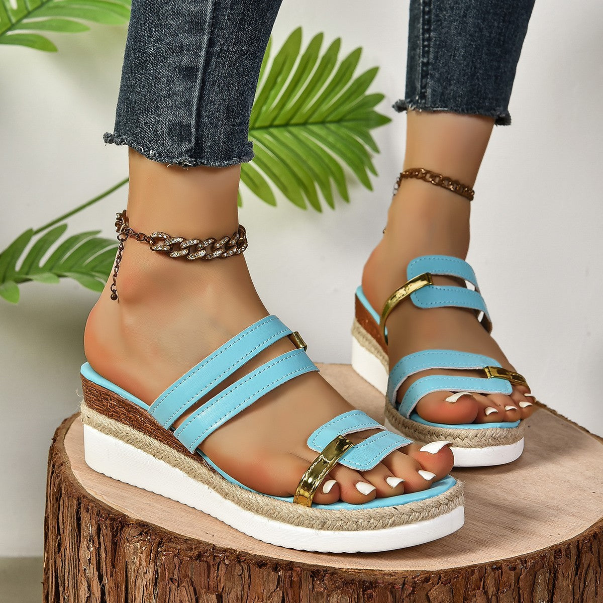 Colorblock Wedge Hemp Heel Sandals