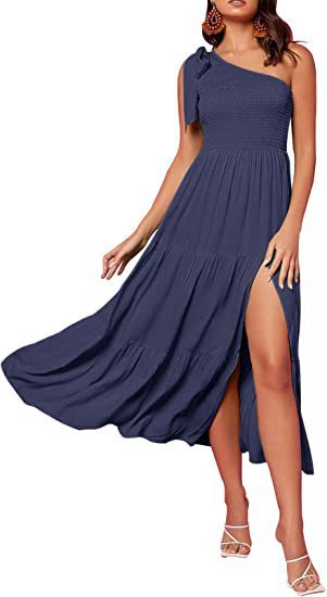One-Shoulder Pleated Summer Dress