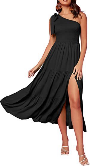 One-Shoulder Pleated Summer Dress