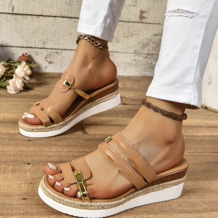 Colorblock Wedge Hemp Heel Sandals