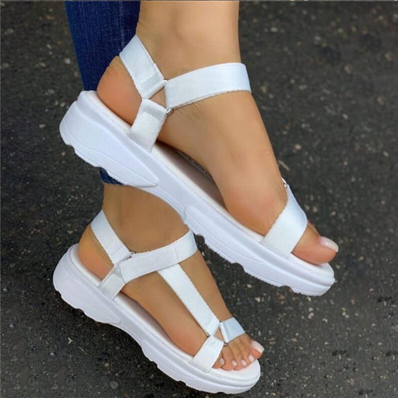 Flache Sandalen mit Regenbogen-Klettverschluss für Damen