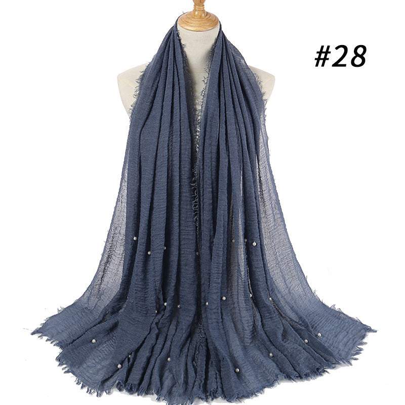 Cotton Linen Crumpled Monochrome Scarf