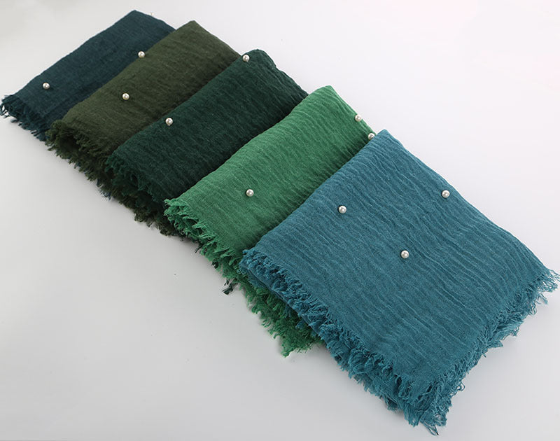 Cotton Linen Crumpled Monochrome Scarf