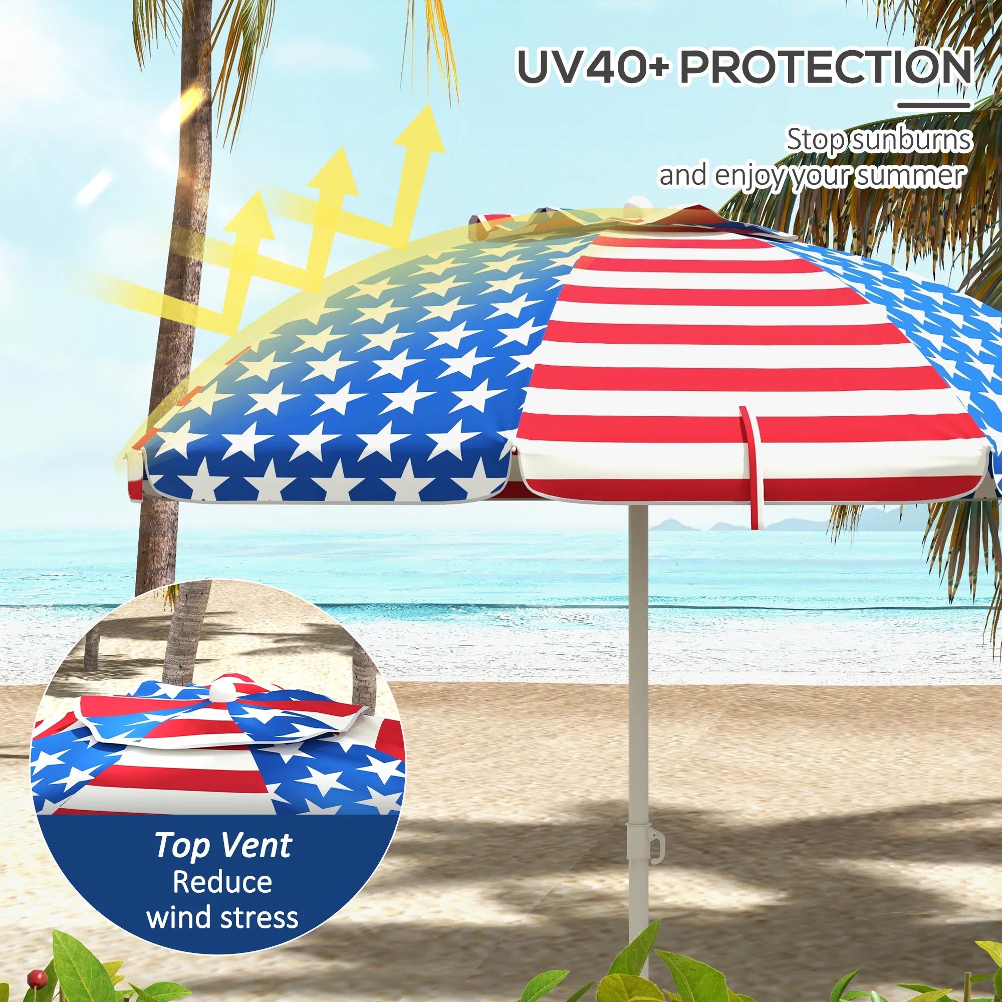 5.7' Travel Beach Umbrella – USA Flag