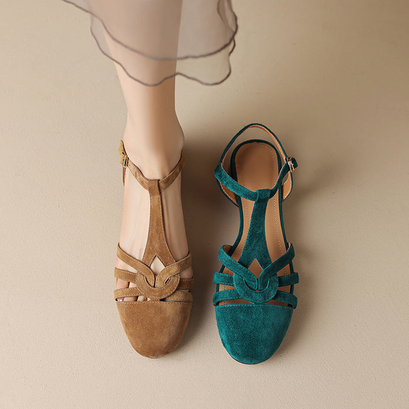 Retro-Sandalen im französischen Stil mit geschlossener Spitze