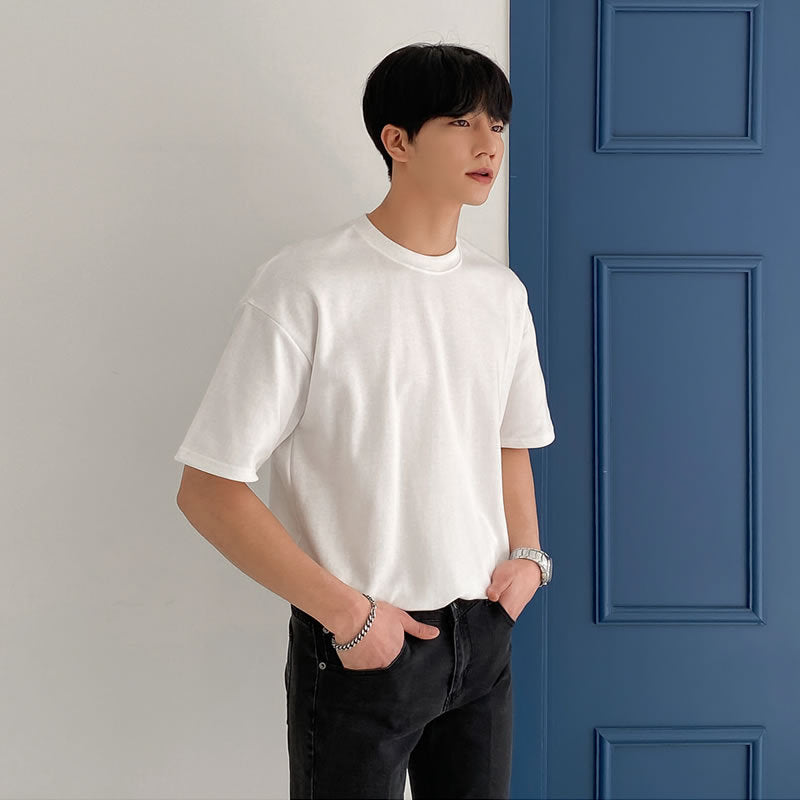 Lockeres, einfarbiges Kurzarm-T-Shirt für Herren