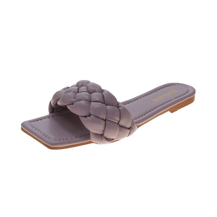 Candy Color Woven Flat Slippers Women