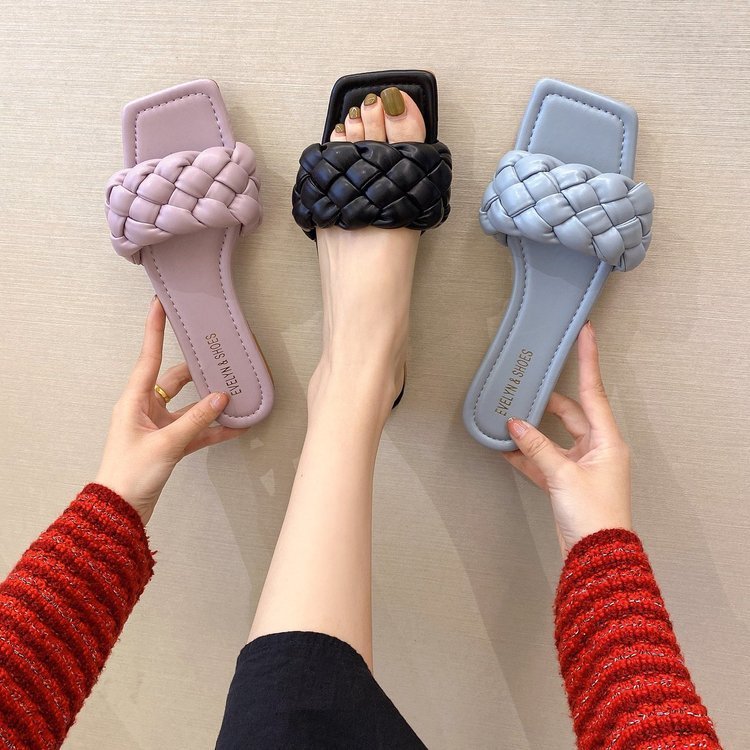 Candy Color Woven Flat Slippers Women