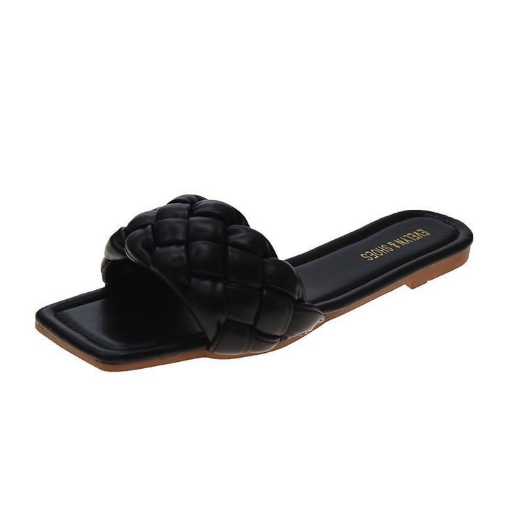 Candy Color Woven Flat Slippers Women