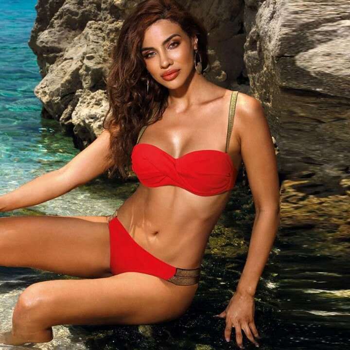 Sexy einfarbiges Bandeau-Bikini-Set mit mittlerer Taille