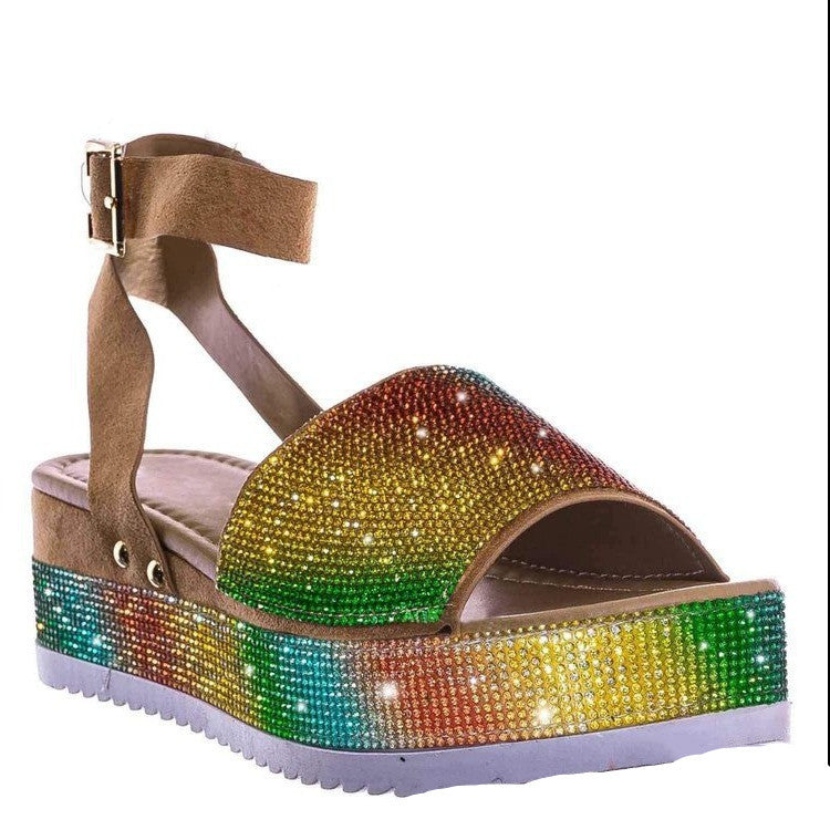 Damen Sommersandalen mit Strass-Plateau