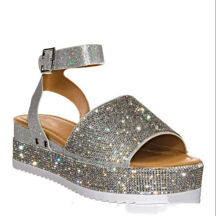 Damen Sommersandalen mit Strass-Plateau