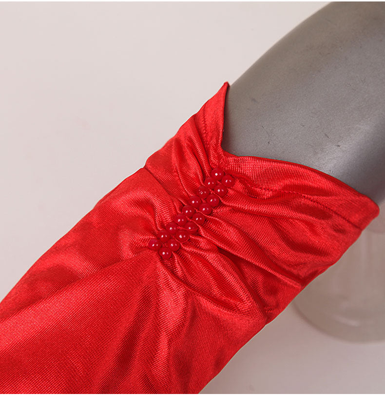 Beaded Satin Bridal Cover-Up Gloves