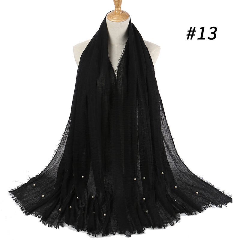 Cotton Linen Crumpled Monochrome Scarf