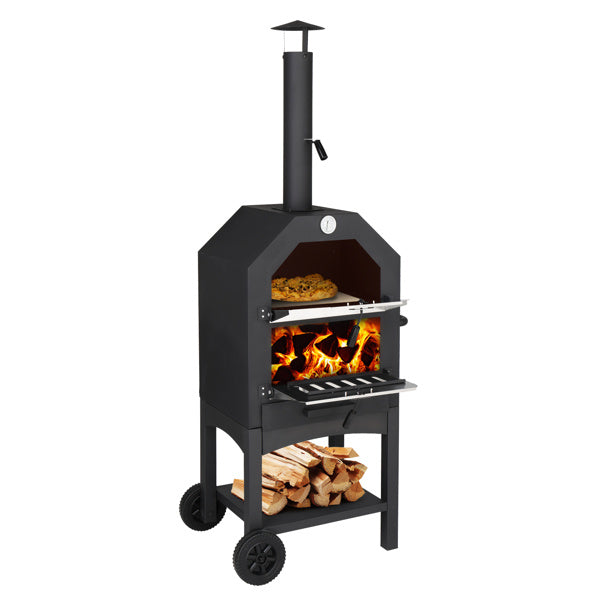Freestanding Carbon Grill w/ Chimney & Pizza Stone