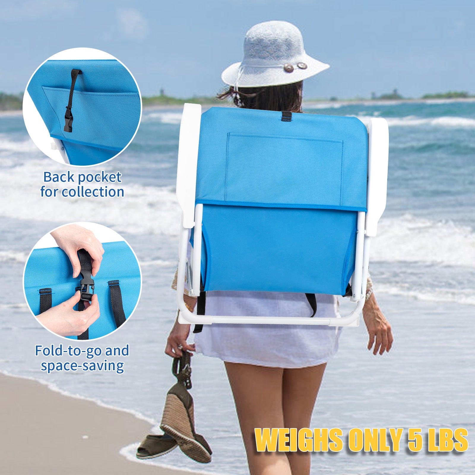 Blue Oxford Folding Beach Chair