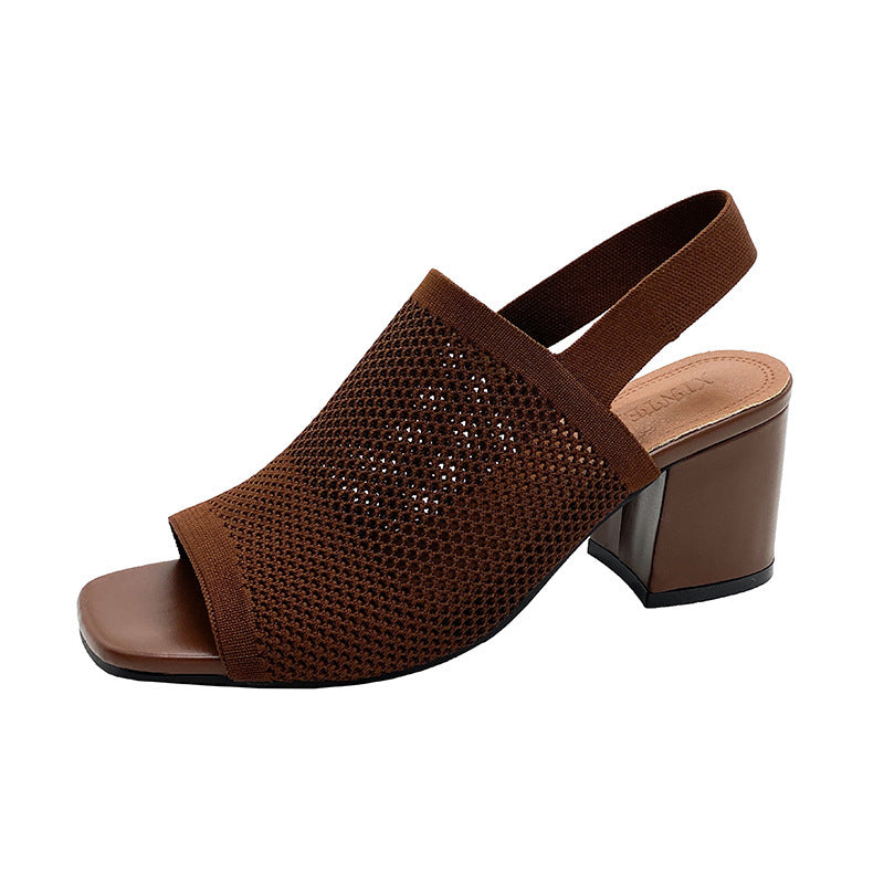 Gewebte Sandalen mit klobigem Absatz für Damen