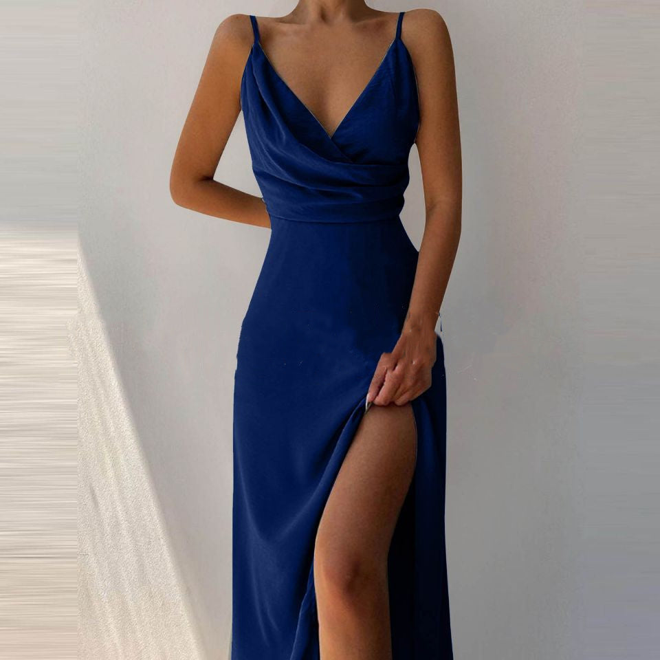 Schmales Sling-Kleid mit V-Ausschnitt und Schlitz für Damen