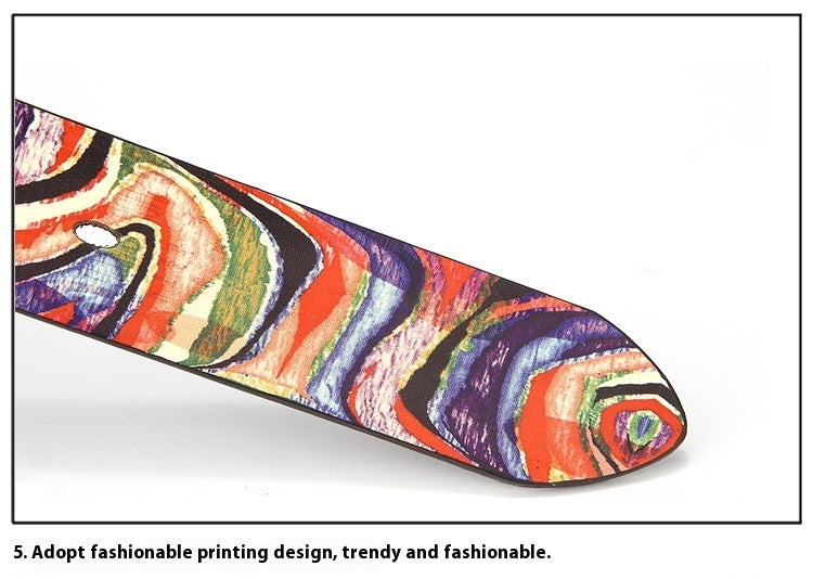 Ceinture en cuir de vachette à motif graffiti arc-en-ciel