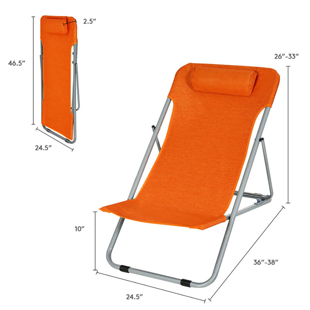 2-Pack Portable Beach Chairs w/ Headrest
