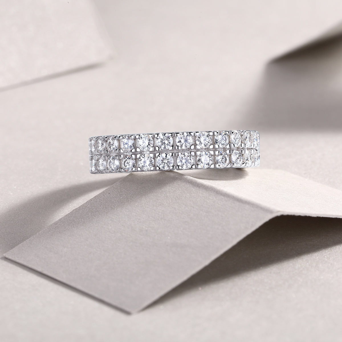 Mehrreihiges Moissanit-Silberring-Set