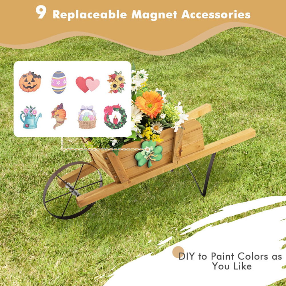 Wooden Wagon Planter with 9 Magnetic Accessories