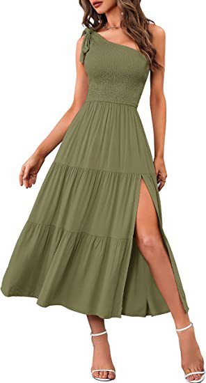 One-Shoulder Pleated Summer Dress