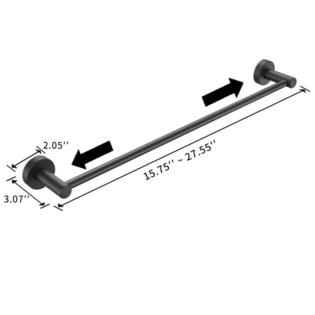 Adjustable Matte Black Towel Bar 16–27 in