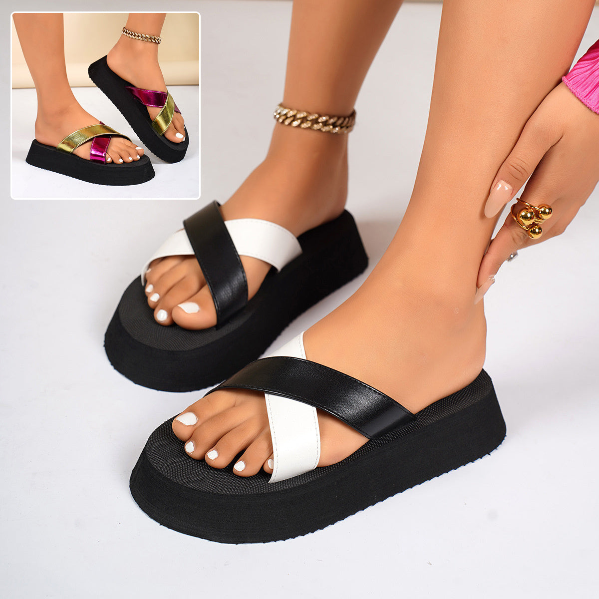 Cross-Strap Thick Sole Beach Sandals