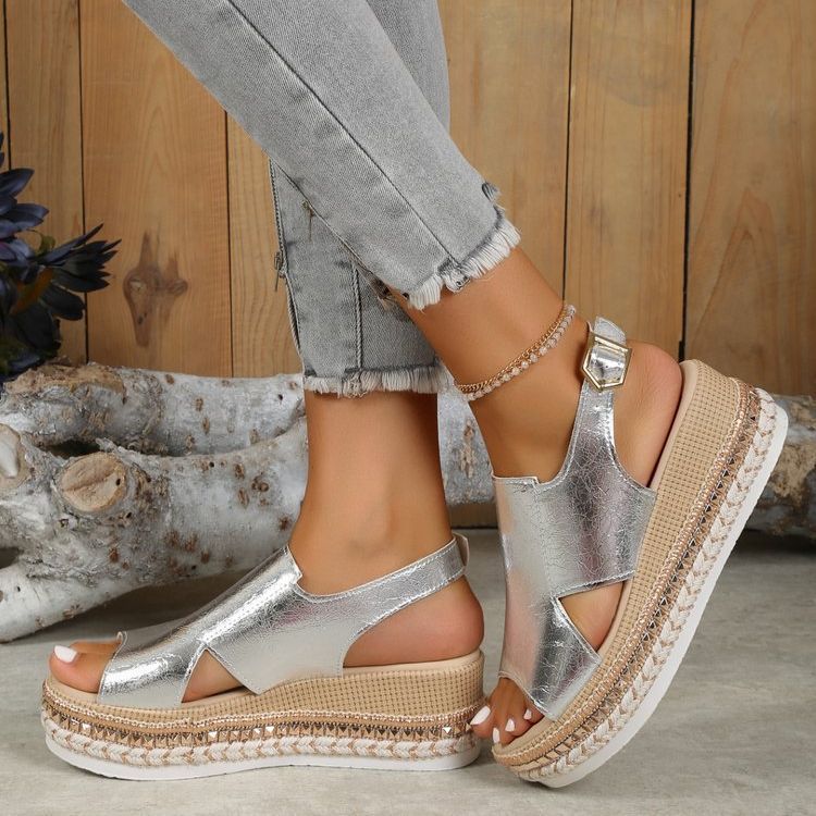 Summer Shiny Hollow Wedge Sandals