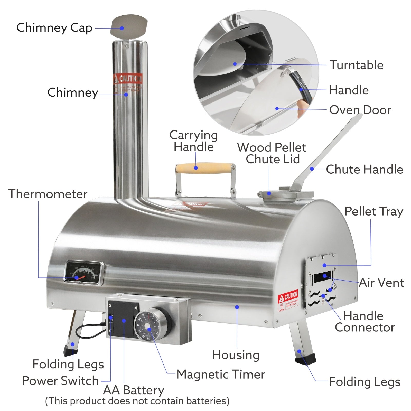 Outdoor 12" Rotatable Wood Pizza Oven