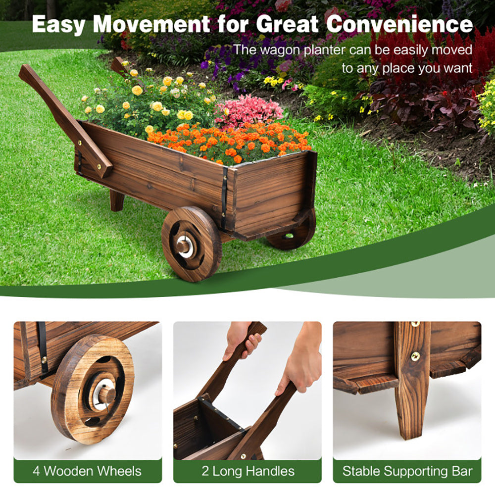 Wooden Wagon Planter Box w/ Wheels