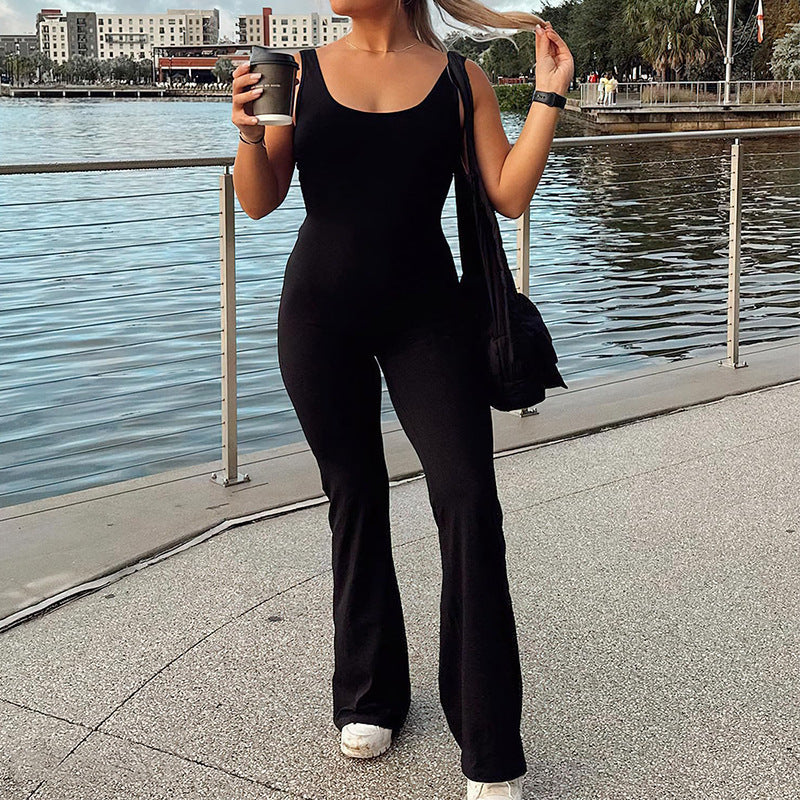 Slim Fit Backless Hip Raise Jumpsuit