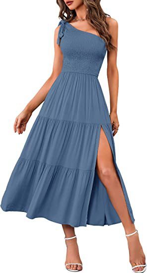 One-Shoulder Pleated Summer Dress