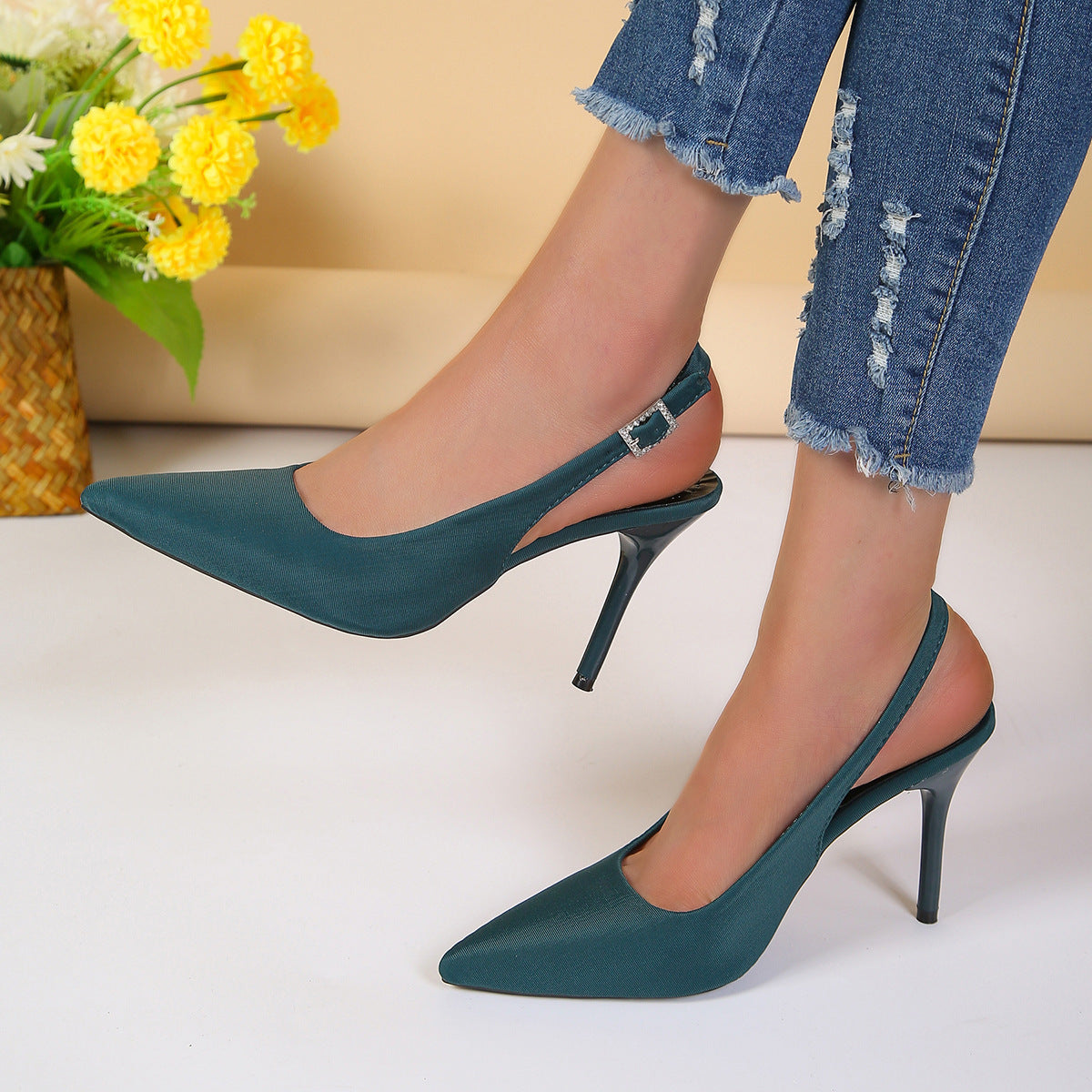 Pointed Toe Buckle Stiletto Heels
