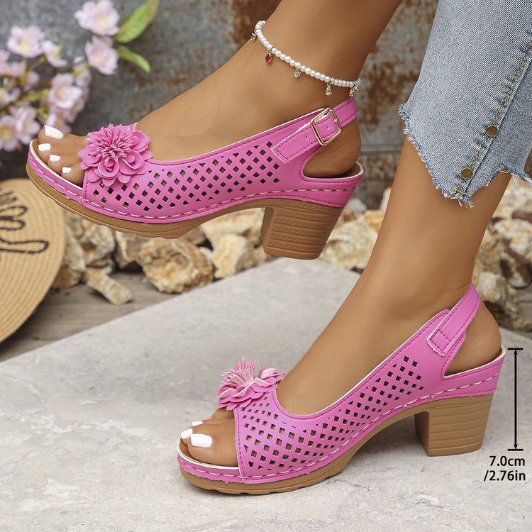 Plus Size Floral Buckle Heel Sandals