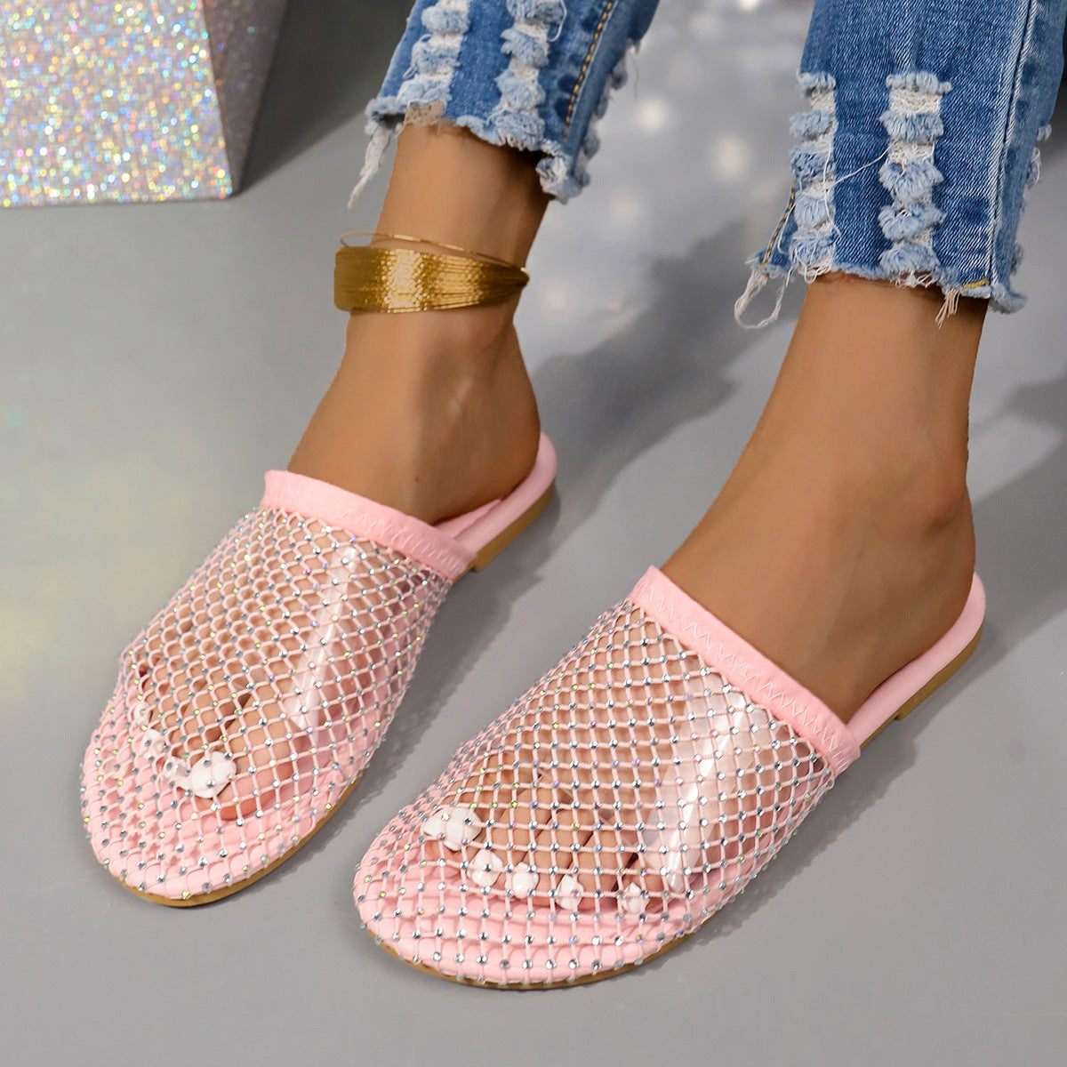 Transparent Rhinestone Hollow Sandals Women