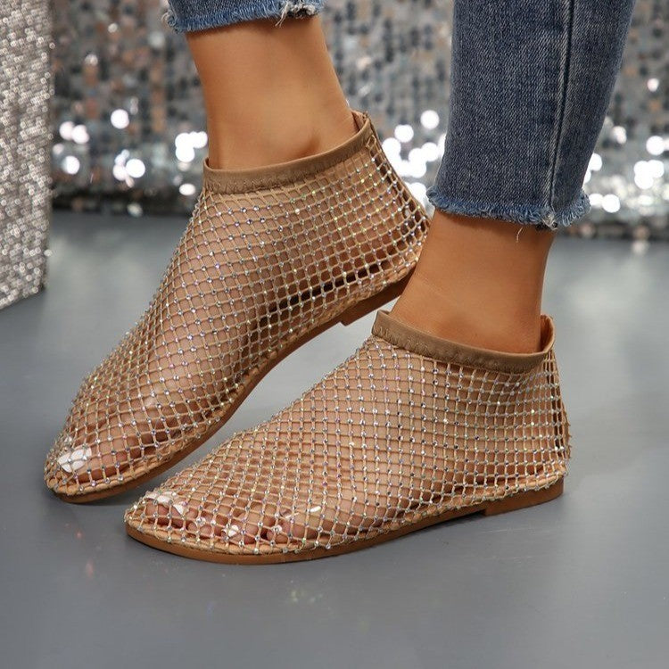 Rhinestone Hollow Flat Sandals Women