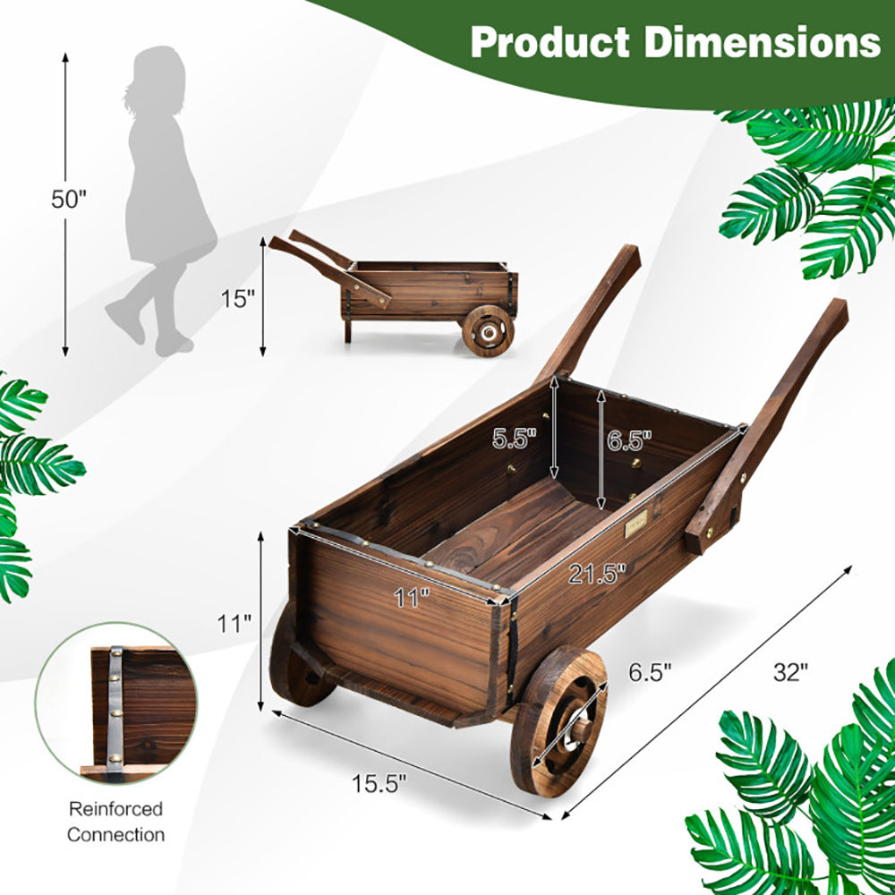 Wooden Wagon Planter Box w/ Wheels