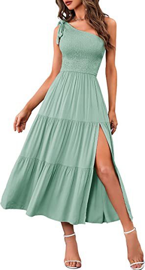 One-Shoulder Pleated Summer Dress