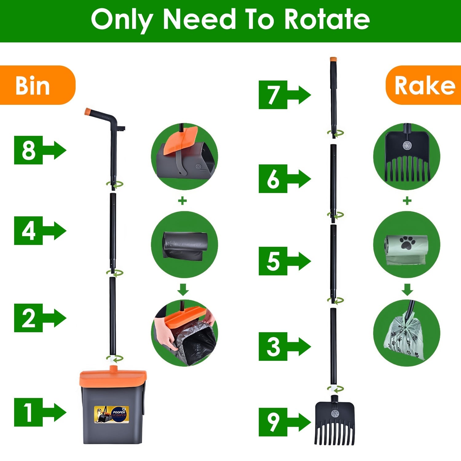 Pooper Scooper Kit with Rake & Bin