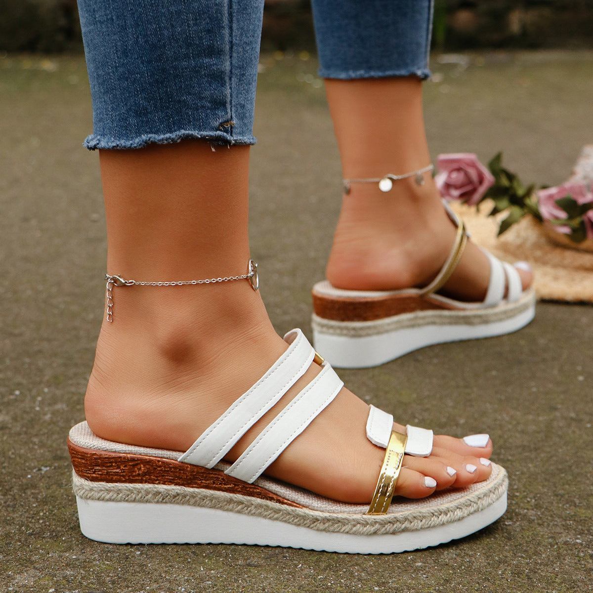 Colorblock Wedge Hemp Heel Sandals