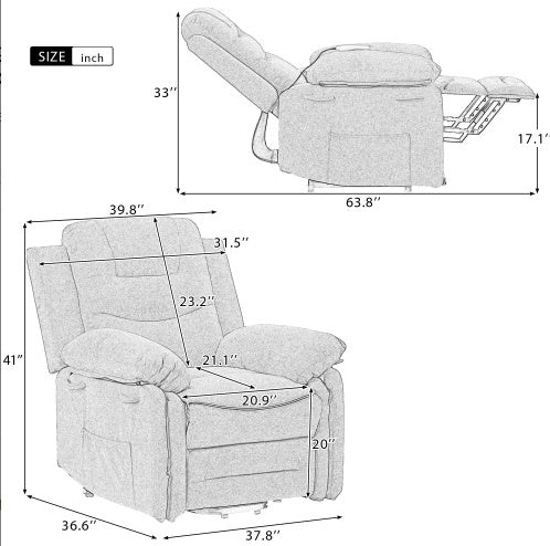 Power Lift Massage Recliner Chair Blue
