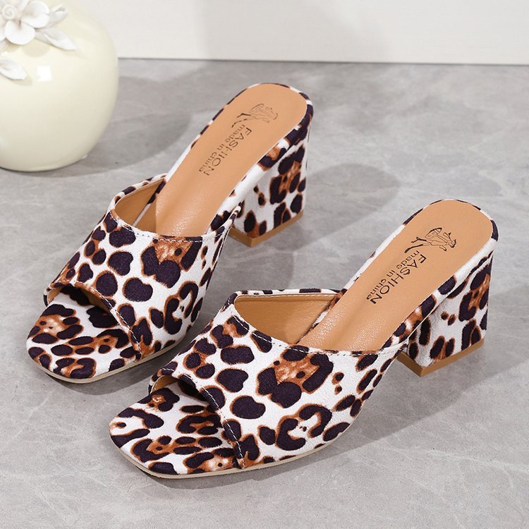 Leopard Square Toe Chunky Heels
