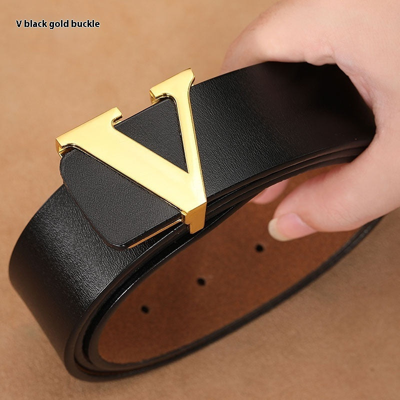 Retro Genuine Leather V Letter Pants Belt