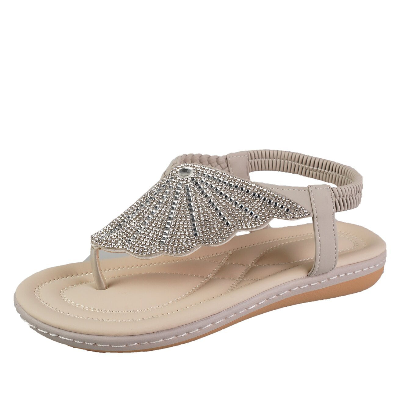 Rhinestone Shell Low Heel Flip-Flops