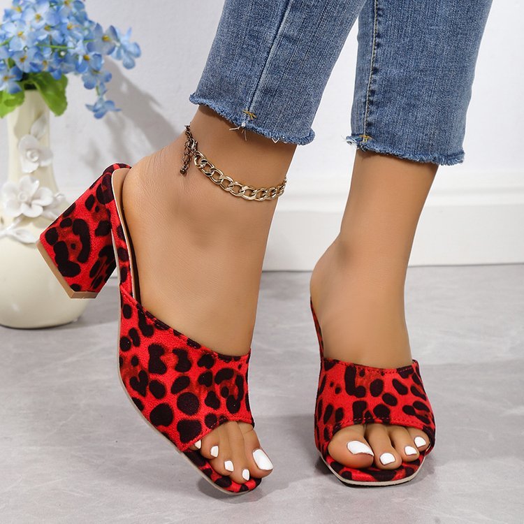 Leopard Square Toe Chunky Heels