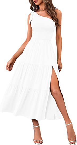 One-Shoulder Pleated Summer Dress