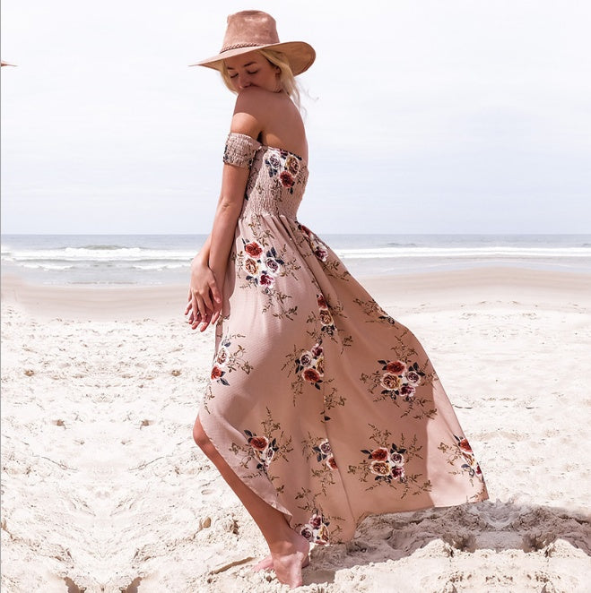 Robe de plage d'été bohème à épaules dénudées