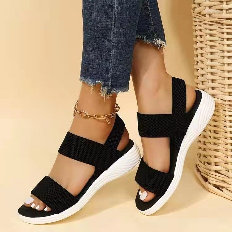 Elastic Back Strap Flyknit Flat Sandals